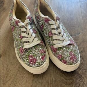 Betsey Johnson Pink & Green Crystal Floral Sneakers